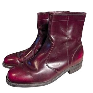 Goodyear Burgundy Leather Beatle Boots Mens Size 8 3E Wide Side Zip Ankle Boots